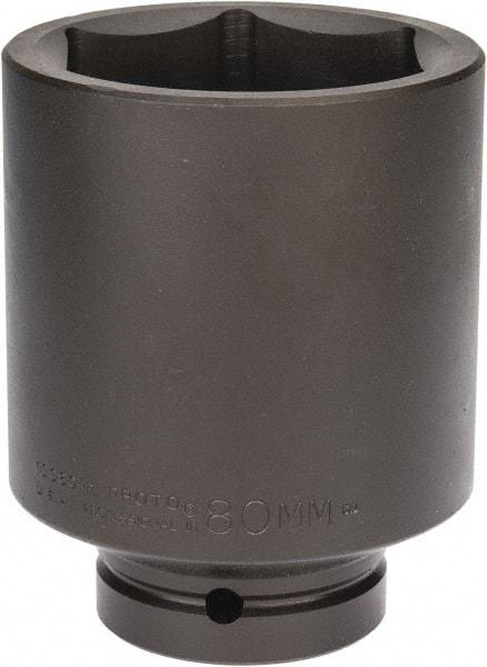 Proto - 1" Drive 80mm Deep Impact Socket - 6 Points, 5-1/2" OAL - Industrial Tool & Supply