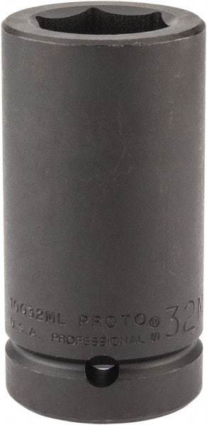 Proto - 1" Drive 32mm Deep Impact Socket - 6 Points, 4" OAL - Industrial Tool & Supply