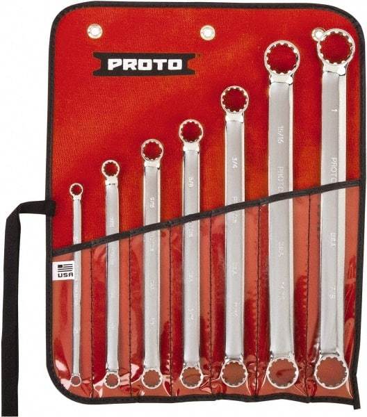 Proto - 7 Piece, 1/4" x 5/16" to 7/8" x 1", 12 Point Spline Box Wrench Set - Inch Measurement Standard, Full Polish Chrome Finish, Comes in Nylon Roll - Industrial Tool & Supply