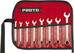 Proto - 8 Piece, 1/8" to 3/8", 6 Point Extra Short Combination Wrench Set - Inch Measurement Standard, Full Polish Finish, Comes in Nylon Roll - Industrial Tool & Supply