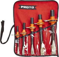 Proto - 5 Piece Tethered Cold Chisel Set - Steel, Sizes Included 5/16 to 5/8" - Industrial Tool & Supply