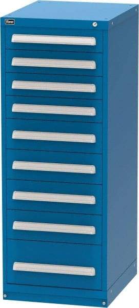 Vidmar - 9 Drawer, Modular Storage Cabinet - Steel, 22-1/2" Wide x 27-3/4" Deep x 59" High, Blue - Industrial Tool & Supply