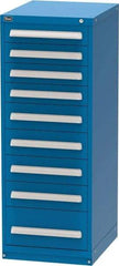 Vidmar - 9 Drawer, Modular Storage Cabinet - Steel, 22-1/2" Wide x 27-3/4" Deep x 59" High, Blue - Industrial Tool & Supply