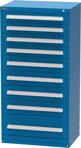Vidmar - 9 Drawer, Modular Storage Cabinet - Steel, 30" Wide x 21-3/8" Deep x 59" High, Blue - Industrial Tool & Supply