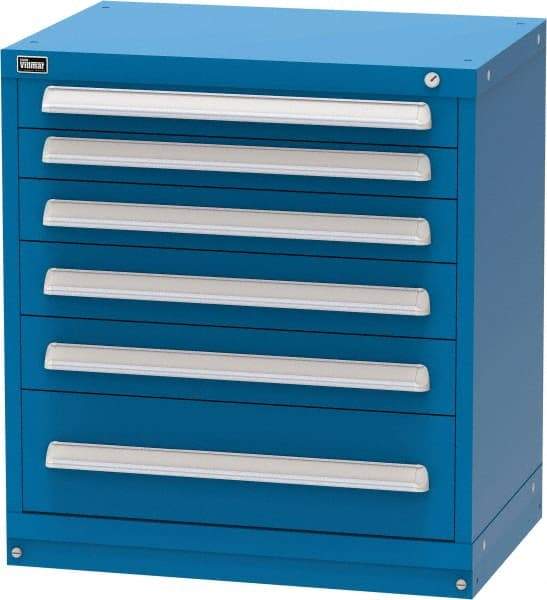 Vidmar - 6 Drawer, Modular Storage Cabinet - Steel, 30" Wide x 21-3/8" Deep x 33" High, Blue - Industrial Tool & Supply