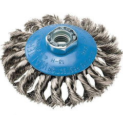 WALTER Surface Technologies - 4" Diam, 5/8-11 Threaded Arbor, Stainless Steel Fill Cup Brush - 0.015 Wire Diam, 20,000 Max RPM - Industrial Tool & Supply