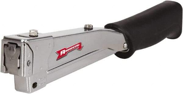 Arrow - Manual Hammer Tacker - 1/4, 5/16, 3/8" Staples, 82 Lb Capacity, Chrome & Black, Chrome Plated Steel - Industrial Tool & Supply