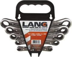 Lang - 5 Piece, 7mm to 21mm, 12 Point Ratcheting Box Wrench Set - Metric Measurement Standard, Nickel Chrome Finish, Comes in Caddy - Industrial Tool & Supply