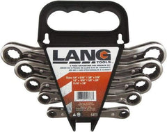 Lang - 5 Piece, 1/4" to 7/8", 12 Point Ratcheting Box Wrench Set - Inch Measurement Standard, Nickel Chrome Finish, Comes in Caddy - Industrial Tool & Supply