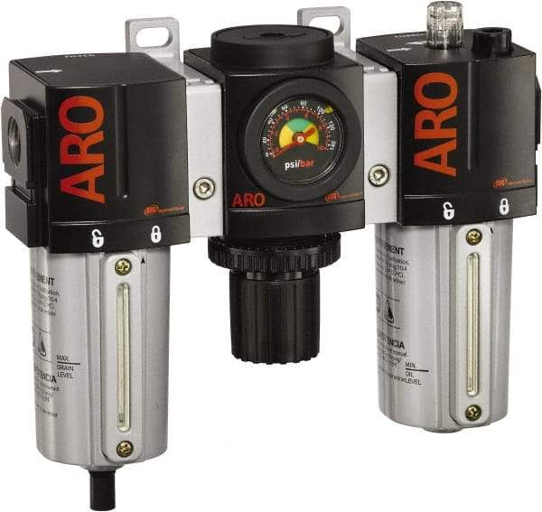 ARO/Ingersoll-Rand - 3/4" NPT Port Standard 3 Piece Filter-Regulator-Lubricator FRL Unit - Metal Bowl, 171 SCFM, 250 Max psi, 7.9" High x 8.693" Long, Manual Drain - Industrial Tool & Supply