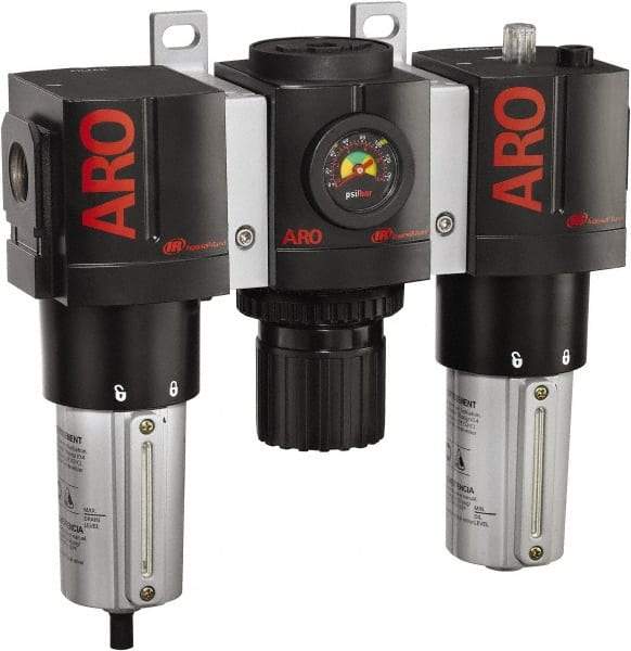 ARO/Ingersoll-Rand - 3/4" NPT Port Heavy Duty 3 Piece Filter-Regulator-Lubricator FRL Unit - Metal Bowl, 199 SCFM, 250 Max psi, 10.75" High x 11.102" Long, Manual Drain - Industrial Tool & Supply