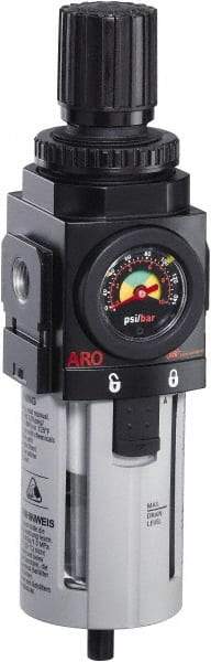 ARO/Ingersoll-Rand - 3/8" NPT Port Standard 1 Piece Filter/Regulator FRL Unit - Polycarbonate Bowl, 132 SCFM, 150 Max psi, 9.961" High x 2.756" Long, Manual Drain - Industrial Tool & Supply