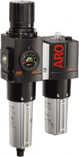 ARO/Ingersoll-Rand - 3/4" NPT Port Heavy Duty 2 Piece Filter/Regulator-Lubricator FRL Unit - Metal Bowl, 201 SCFM, 250 Max psi, 13.8" High x 7.323" Long, Automatic Drain - Industrial Tool & Supply