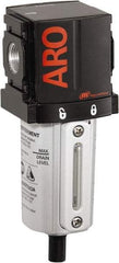 ARO/Ingersoll-Rand - 3/8" Port, 6.161" High x 2.244" Wide Compact Filter with Metal Bowl, Manual Drain - 107 SCFM, 250 Max psi, 175°F Max Temp, Sight Glass Included, Modular Connection, 1.3 oz Bowl Capacity - Industrial Tool & Supply
