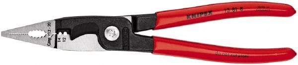 Knipex - 12 AWG to 14 AWG Stripping, 20 AWG Crimping, 19/32" Cutting Capacity Wire Stripper/Crimper - 8" OAL, Plastic Dipped Handle - Industrial Tool & Supply