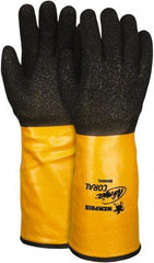 MCR Safety - Size L (9), ANSI Cut Lvl 2, Puncture Lvl 2, Abrasion Lvl 4, PVC Coated PVC Cut Resistant Gloves - 14" Long, Palm, Fingers & Knuckles Coated, Dyneema Lining, Gauntlet Cuff, Black/Yellow, Paired - Industrial Tool & Supply