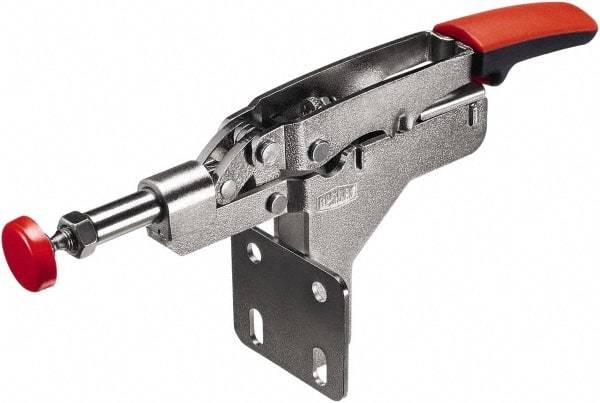 Bessey - 450 Lb Load Capacity, Flanged Base, Carbon Steel, Standard Straight Line Action Clamp - 4 Mounting Holes, 0.33" Plunger Diam, Straight Handle - Industrial Tool & Supply