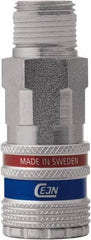 CEJN - 1/4 Male NPT European High Flow Pneumatic Hose Safety Coupler - Steel/Brass, 1/4" Body Diam, 1/4" Hose ID - Industrial Tool & Supply