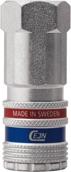 CEJN - 1/2 Female NPT Asian Pneumatic Hose Safety Coupler - Steel/Brass, 1/4" Body Diam, 1/2" Hose ID - Industrial Tool & Supply