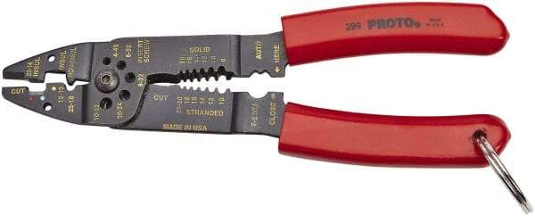 Proto - 22 to 10 AWG Capacity Tethered Wire Stripper/Crimper - 8-1/2" OAL - Industrial Tool & Supply