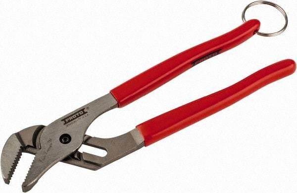 Proto - 10" OAL, 1-19/32" Jaw Width, 6 Position Tethered Tongue & Groove Pliers - V-Jaws, Vinyl Handles - Industrial Tool & Supply