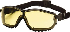 PYRAMEX - Size Universal, Amber Polycarbonate Anti-Fog & Scratch Resistant Lens, Safety Goggles - Direct Vent, Black Nylon Frame - Industrial Tool & Supply