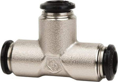 Value Collection - 14mm Outside Diam, Nickel Plated Brass Push-to-Connect Tube Union Tee - 250 Max psi, Tube to Tube Connection, Buna O-Ring - Industrial Tool & Supply