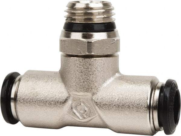 Value Collection - 12mm Outside Diam, 1/2 Universal, Nickel Plated Brass Push-to-Connect Tube Male Swivel Branch Tee - 250 Max psi, Tube to Universal Thread Connection, Buna O-Ring - Industrial Tool & Supply