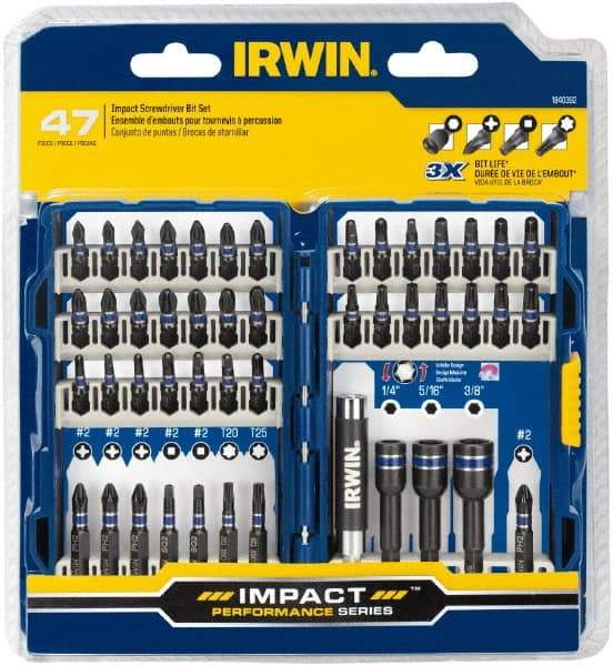Irwin - 47 Piece, Phillips, Square, Torx, Hex Nutsetter Handle, Drive Set - 1/4 to 3/8" Hex, #1 to #3 - Industrial Tool & Supply