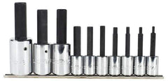 Proto - 10 Piece 3/8 & 1/2" Drive Inch Tethered Hex Bit Socket Set - 1/8 to 5/8" Hex - Industrial Tool & Supply