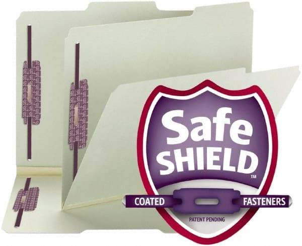 Samsill - 8-1/2 x 11", Letter Size, Gray-Green, File Folders with Top Tab Fastener - 11 Point Stock, 1/3 Tab Cut Location - Industrial Tool & Supply