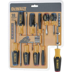 DeWALT - 10 Piece Slotted & Phillips Screwdriver Set - Color Coded Handle, Blade Sizes: Length 6, Width 3/16, 1/4 & 1/8, Bit Sizes: Philips #0 to #2, Tip Thickness: 1/8, 3/16 & 1/4 - Industrial Tool & Supply