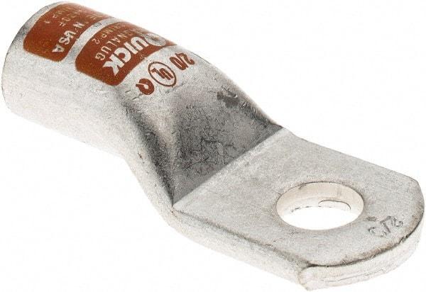 Made in USA - 2/0 AWG Noninsulated Crimp Connection D Shaped Ring Terminal - 3/8" Stud, Tin Plated Copper Contact - Industrial Tool & Supply