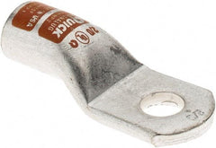 Made in USA - 2/0 AWG Noninsulated Crimp Connection D Shaped Ring Terminal - 3/8" Stud, Tin Plated Copper Contact - Industrial Tool & Supply