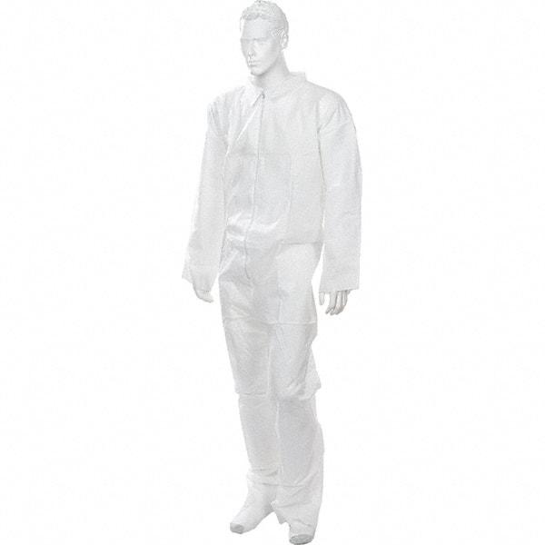 Import - Size L Polypropylene General Purpose Coveralls - White, Zipper Closure, Open Cuffs, Open Ankles - Industrial Tool & Supply