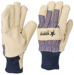 MCR Safety - Size L Pigskin General Protection Work Gloves - For General Purpose, Uncoated, Knit Wrist Cuff, Tan/Blue/Black/Red, Paired - Industrial Tool & Supply