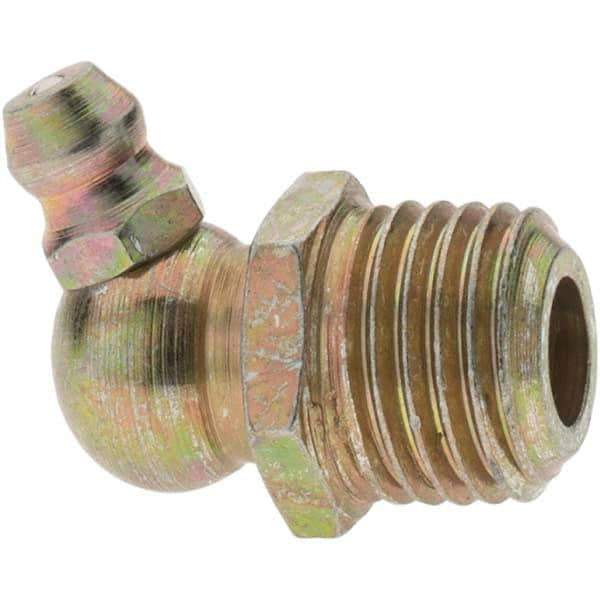 Value Collection - 65° Head Angle, 1/4-18 Standard Grease Fitting - Zinc Plated Finish - Industrial Tool & Supply