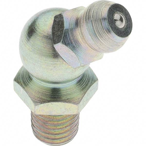 Value Collection - 45° Head Angle, 1/4-28 Taper Thread Grease Fitting - Zinc Plated Finish - Industrial Tool & Supply