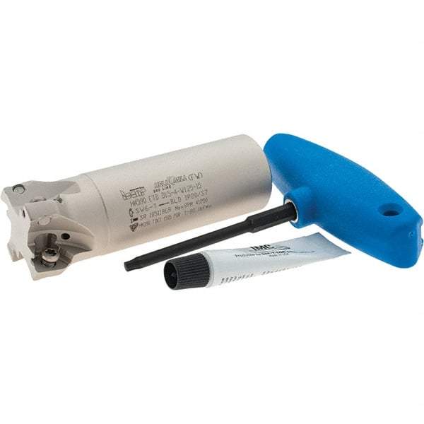 Iscar - 1-1/2" Cut Diam, 0.512" Max Depth of Cut, 1-1/4" Shank Diam, 4" OAL, Indexable Square Shoulder Helical End Mill - HM390 TDKT 1505.. Inserts, Weldon Shank, 0° Lead Angle, Through Coolant, Series HeliIQMill - Industrial Tool & Supply