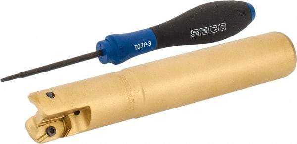 Seco - 1" Cutting Diam, 1" Shank Diam, Straight Shank Indexable Copy End Mill - 2 Inserts, XPKX12 Insert, R217.97 Toolholder, Steel, Through Coolant - Industrial Tool & Supply