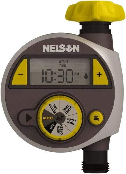 Nelson - Electronic Lawn Sprinkler Timer - 2 Watering Modes, 1 Outlet, 3/4-18 National Hose Thread - Industrial Tool & Supply