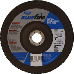 Norton - 36 Grit, 7" Disc Diam, 7/8" Center Hole, Type 29 Zirconia Alumina Flap Disc - 8,600 Max RPM, Cloth Backing, Arbor Attaching System, Coated - Industrial Tool & Supply