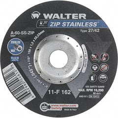 WALTER Surface Technologies - 60 Grit, 6" Wheel Diam, 3/64" Wheel Thickness, 7/8" Arbor Hole, Type 27 Depressed Center Wheel - Aluminum Oxide/Silicon Carbide Blend, Resinoid Bond, 10,200 Max RPM - Industrial Tool & Supply