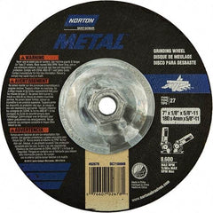 Norton - 24 Grit, 7" Wheel Diam, 1/8" Wheel Thickness, Type 27 Depressed Center Wheel - Extra Coarse Grade, Aluminum Oxide, 8,600 Max RPM, Compatible with Angle Grinder - Industrial Tool & Supply