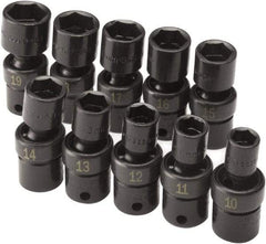 SK - 10 Piece 3/8" Drive Standard Impact Socket Set - 6 Points, 10 to 19mm, Metric Measurement Standard - Industrial Tool & Supply