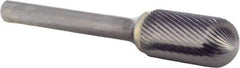 M.A. Ford - 1/2" Cut Diam, 1/4" Shank Diam, Cylinder with Radius Head Single Fine Cut Burr - Carbide, Radius End, 1" LOC, 3" OAL - Industrial Tool & Supply