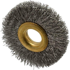 Value Collection - 2" OD, 1/2" Arbor Hole, Crimped Stainless Steel Wheel Brush - 5/16" Face Width, 1/2" Trim Length, 0.007" Filament Diam, 15,000 RPM - Industrial Tool & Supply