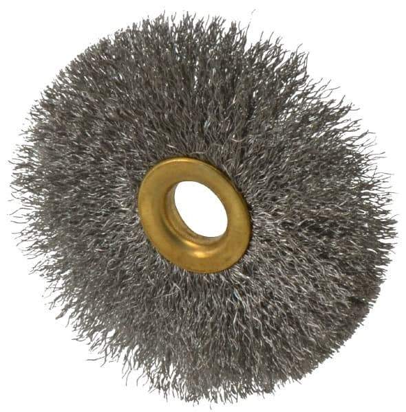 Value Collection - 3" OD, 1/2" Arbor Hole, Crimped Stainless Steel Wheel Brush - 3/8" Face Width, 1" Trim Length, 0.007" Filament Diam, 15,000 RPM - Industrial Tool & Supply