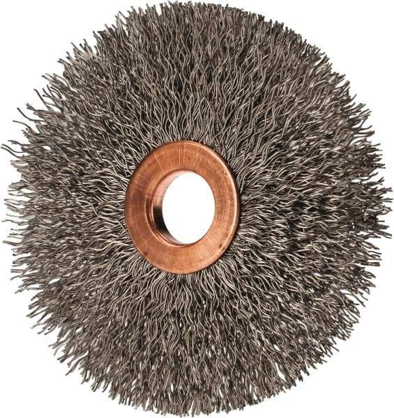 Value Collection - 3" OD, 1/2" Arbor Hole, Crimped Stainless Steel Wheel Brush - 3/8" Face Width, 1" Trim Length, 0.012" Filament Diam, 15,000 RPM - Industrial Tool & Supply
