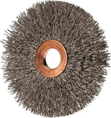 Value Collection - 3" OD, 1/2" Arbor Hole, Crimped Stainless Steel Wheel Brush - 3/8" Face Width, 1" Trim Length, 0.012" Filament Diam, 15,000 RPM - Industrial Tool & Supply